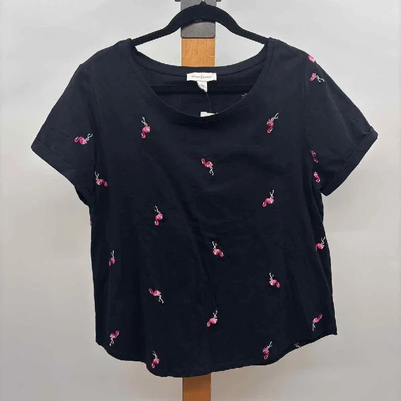 Chic Sophistication Vintage America Women's Size L Black Flamingo Short Sleeve Shirt