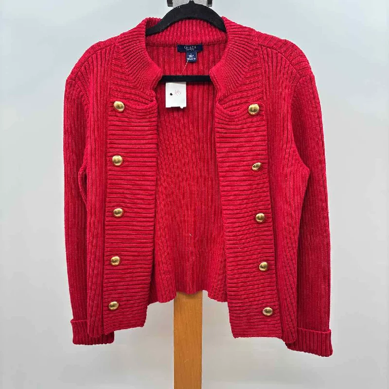 Premium Fashion Chaps Women's Size L Red Ribbed Cardigan