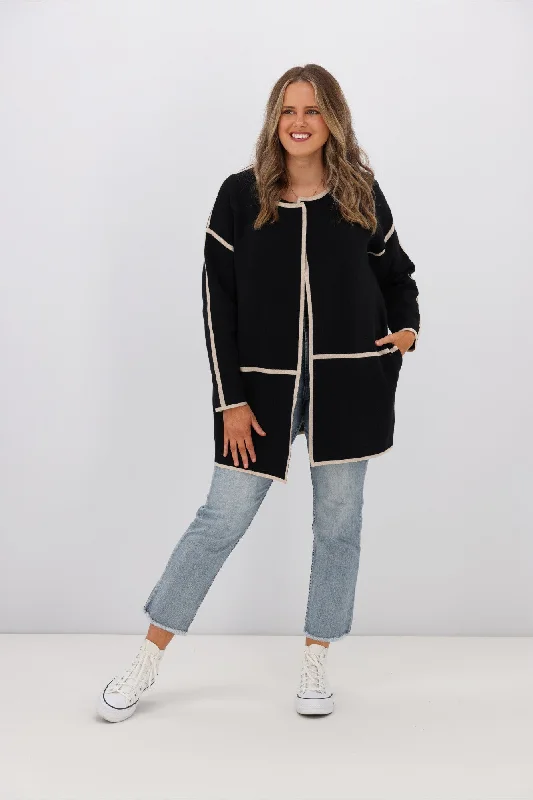 Elegant Attire For The Modern Lady Willow & Tree Jasper Contrast Colour Trim Cardigan Black