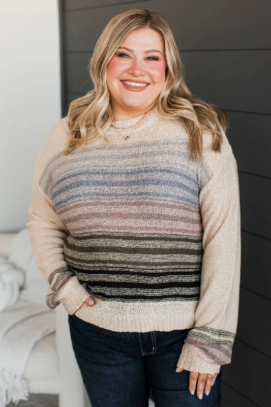 Seasonal Trends Creating Attachments Striped Knit Sweater- Almond