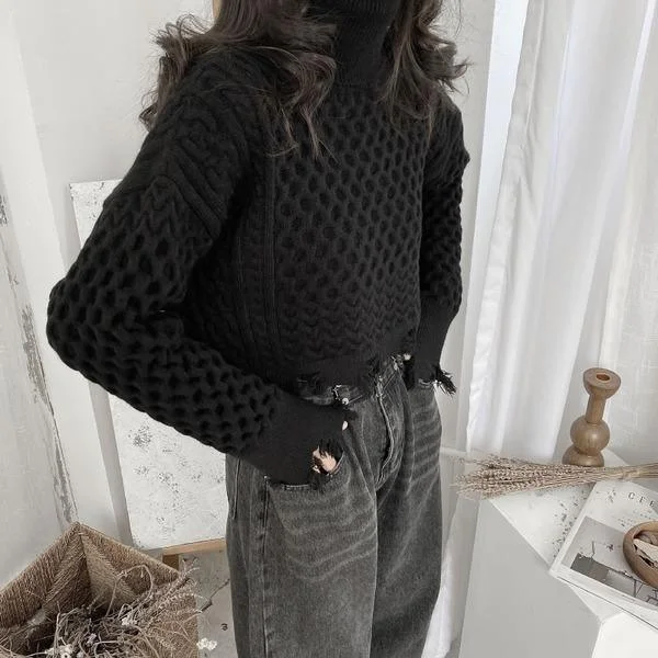 Trend Forward Threads Spring New Sweater Knitting Splicing Broken Edge Tassel Women Casual Fashion Turtleneck Collar Solid Color Trend Forward Threads Spring New Sweater Knitting Splicing Broken Edge Tassel Women Casual Fashion Turtleneck Collar Solid Color