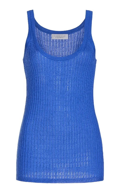 Casual Chic Nevin Pointelle Knit Tank Top in Sapphire Cashmere Silk