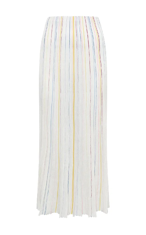 Evening Elegance Celeano Pinstripe Knit Midi Skirt in Ivory Multi Merino Wool