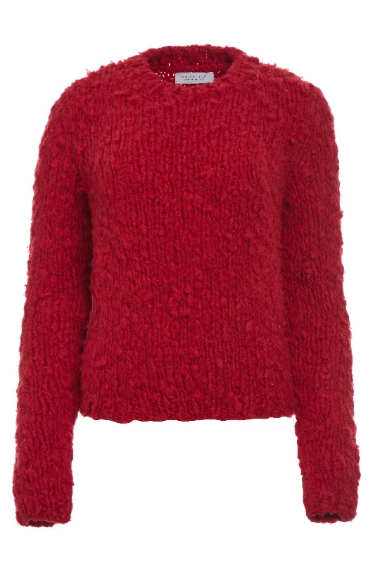 Update With Cottagecore Styles Dalton Knit Sweater in Scarlet Red Welflame Cashmere
