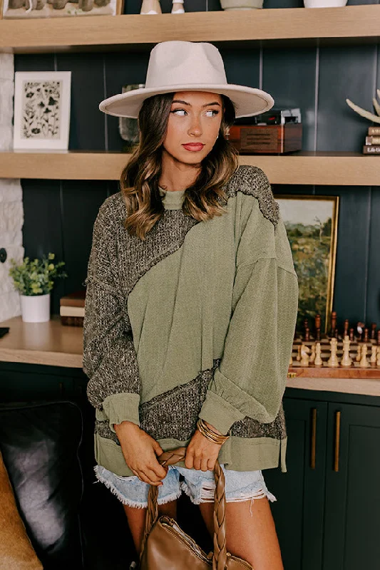Athleisure Wear Promotion Women's Trendy Clothing Cabin In The Mountains Oversized Knit Sweater in Olive