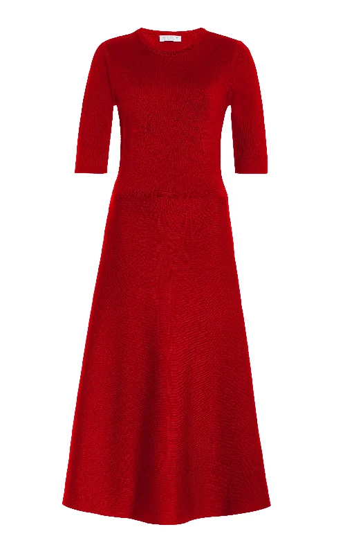 Stylish Looks Seymore Knit Midi Dress in Scarlet Red Merino Wool Cashmere