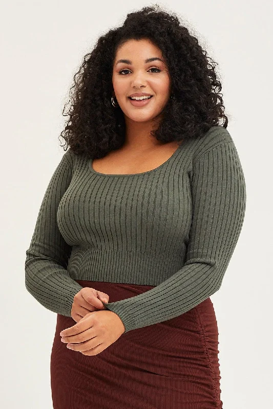 Versatile Wardrobe Essentials Green Scoop Neck Knit Top