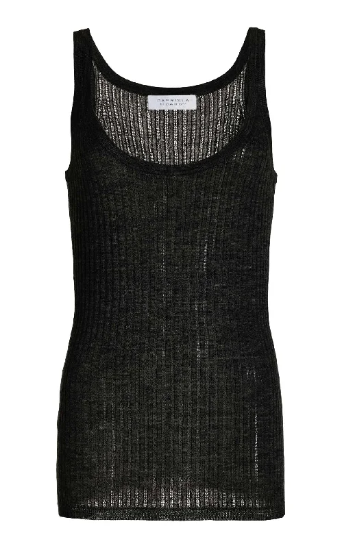 Versatile Wardrobe Essentials Nevin Pointelle Knit Tank Top in Black Cashmere Silk Versatile Wardrobe Essentials Nevin Pointelle Knit Tank Top in Black Cashmere Silk