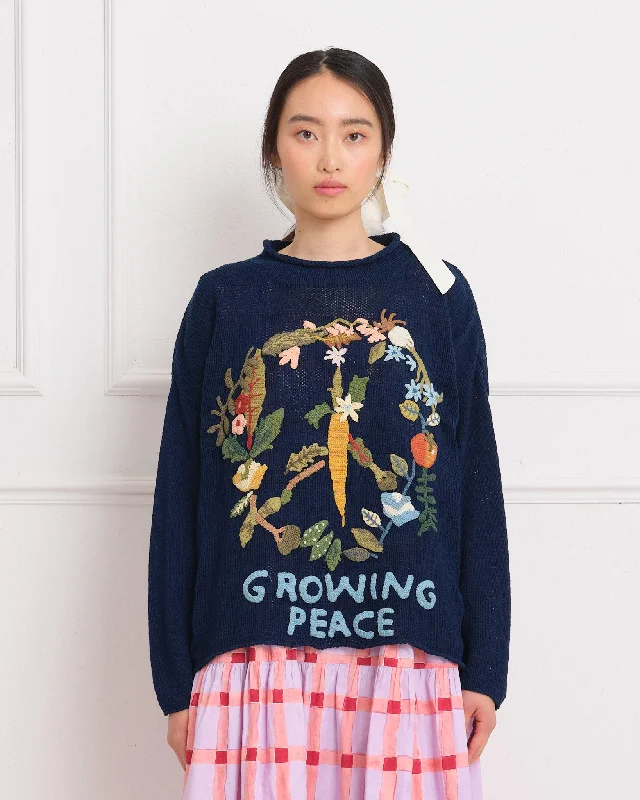 Trendy Street Style Twinsun Knit Rollneck - Indigo Growing Peace