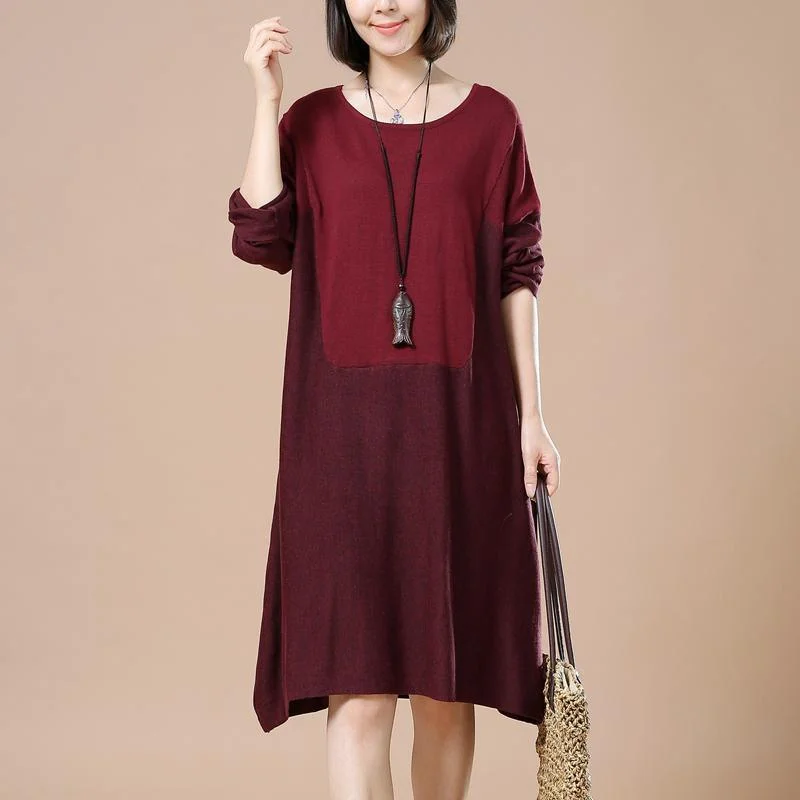 Feminine Allure Plus size pullover sweaters long knit dresses burgundy