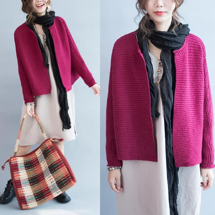 Comfortable Chic Burgundy short knit caridgans women knitted sweater jacket top