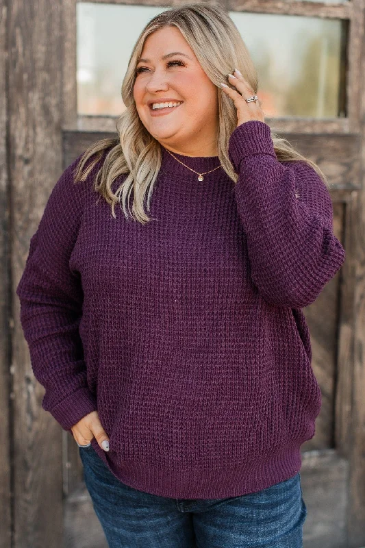 Chic Style Captivating In Color Knit Sweater- Plum