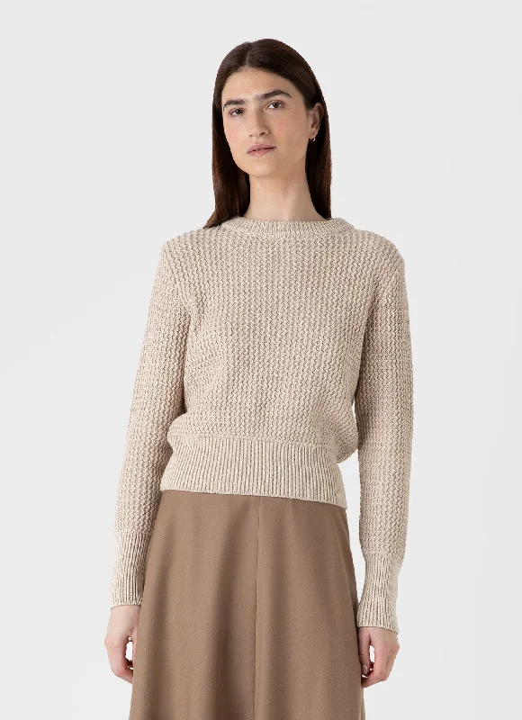 Wardrobe Update Women's Cotton Stitch Jumper in Ecru Twist