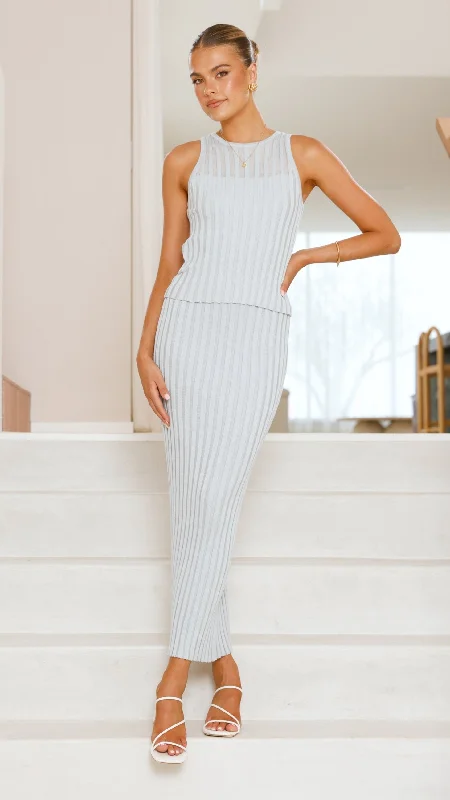 Trendy Street Style Gracie Knit Top and Skirt Set - Powder Blue