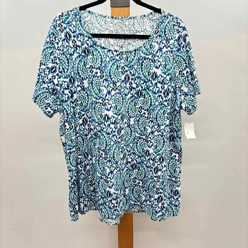 Season Sale purejill Women's Size 2X Blue Paisley Short Sleeve Shirt