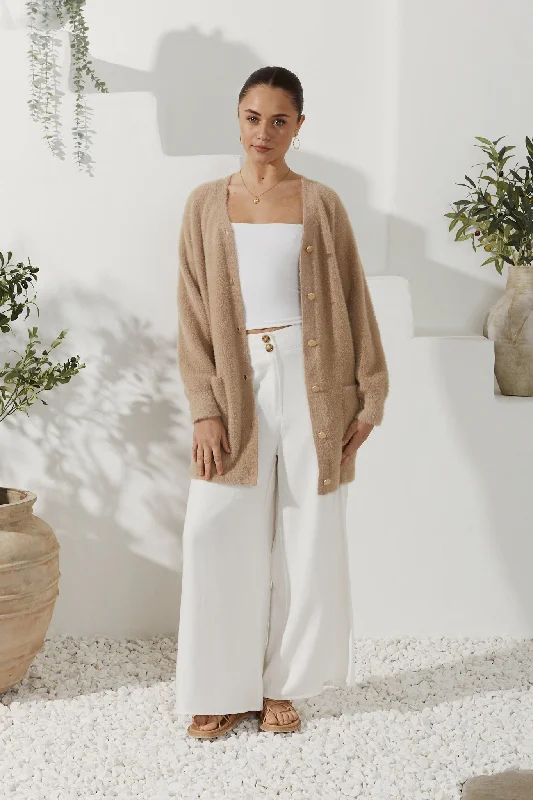 Versatile Wardrobe Essentials Imogen Beige Longline Fluffy Knit Cardigan