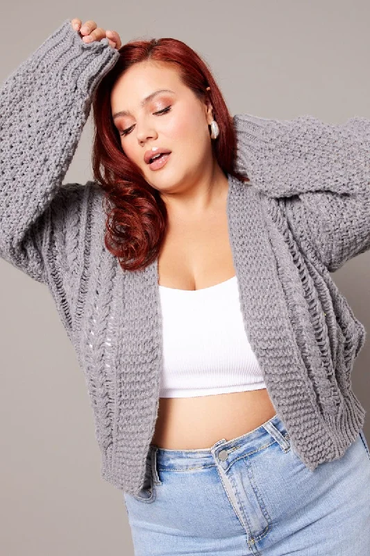 Last Chance Sale Grey Knit Cardigan Long Sleeve Relaxed Fit Cable
