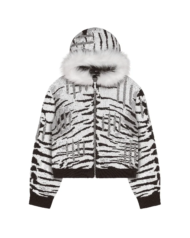 Elegant Contour Snow Tiger Hoodie