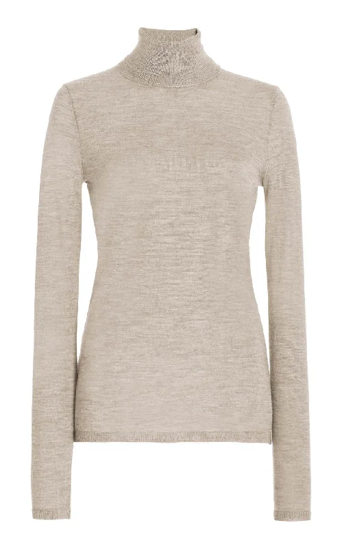 Fashion Essentials Costa Knit Turtleneck in Oatmeal Cashmere Silk