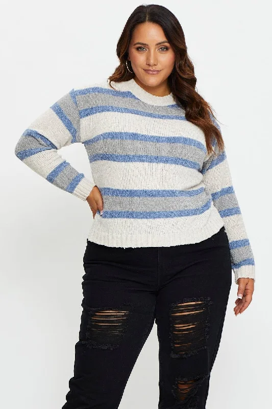 Trend Leading Collection Multi Colour Knit Top Round Neck Long Sleeve