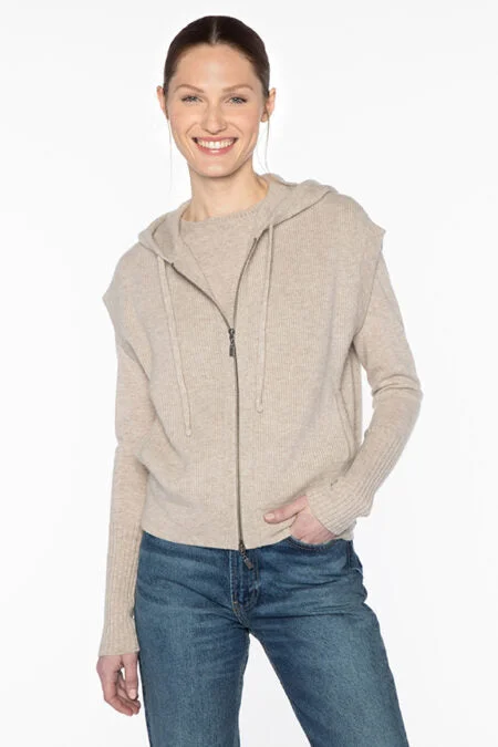 Trendy Fashion Sale Kinross Cashmere S/L Rib Zip Hoodie