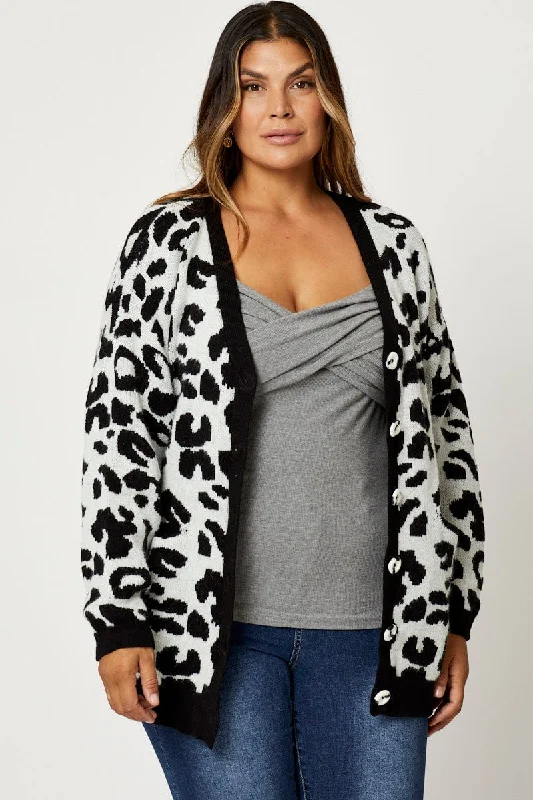 Quick Grab Deals Animal Print Knit Cardigan Long Sleeve Longline