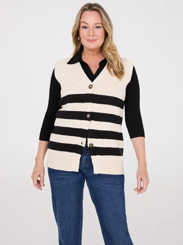 Seasonal Clearance Sleeveless Striped 3-Button Vest