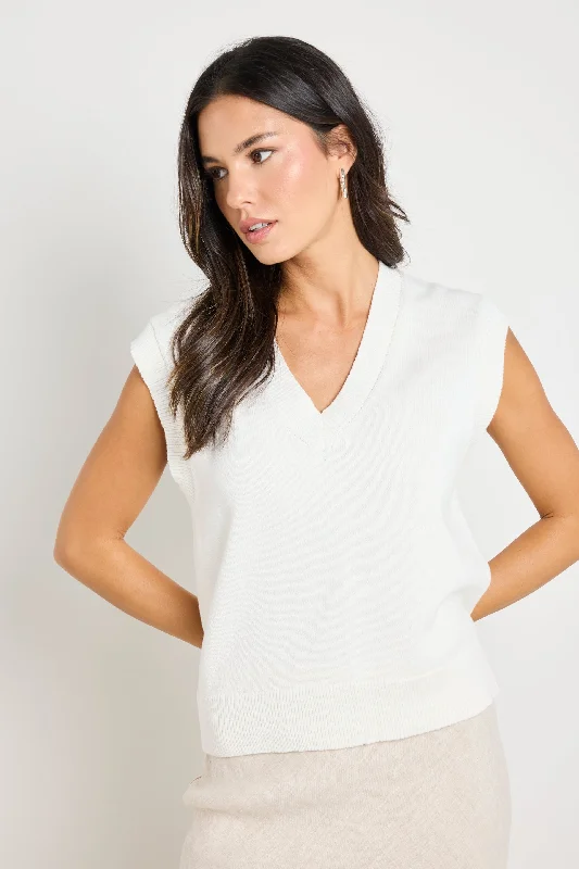 Save Big Scroll Ivory Cotton Knit Vest Top