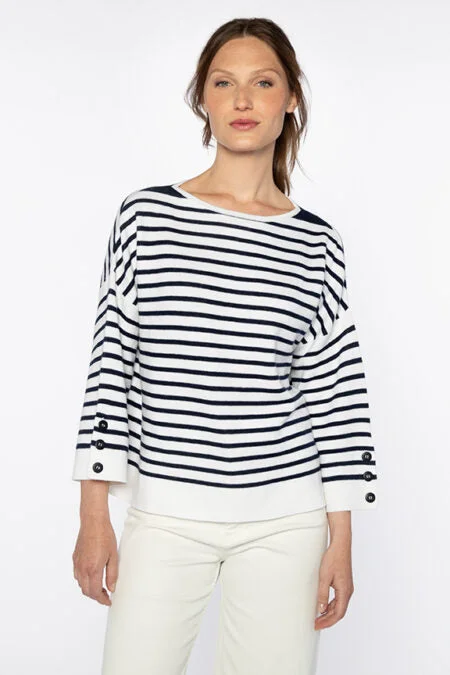 Huge Discounts This Week Kinross Cashmere Stripe Button Slv Pullover
