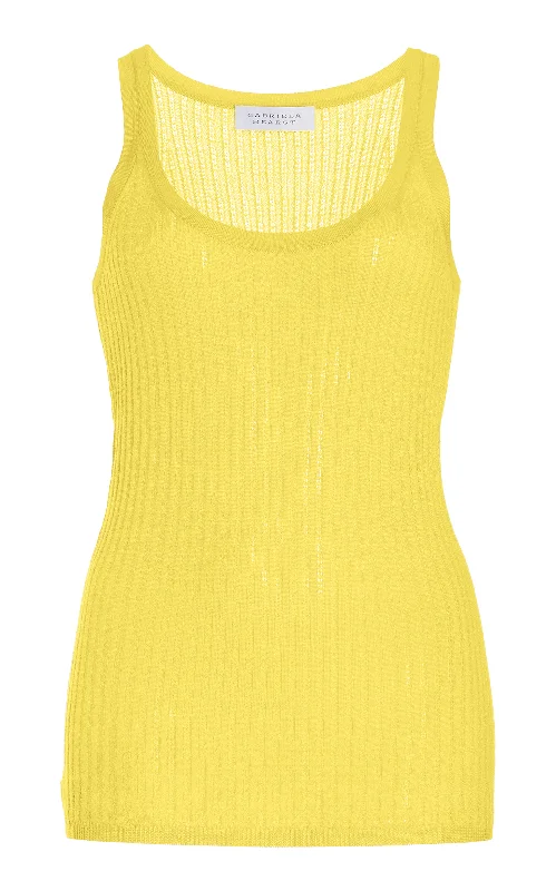 Ride The Style Wave Nevin Pointelle Knit Tank Top in Goldenrod Cashmere Silk