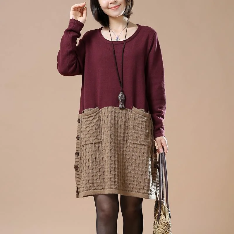 Spring Fling Sale New pattern knit burgundy sweaters oversize dresses