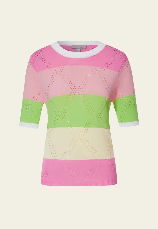 Dive Into Trendy Women's Fashion Striped Pointelle Knit Top