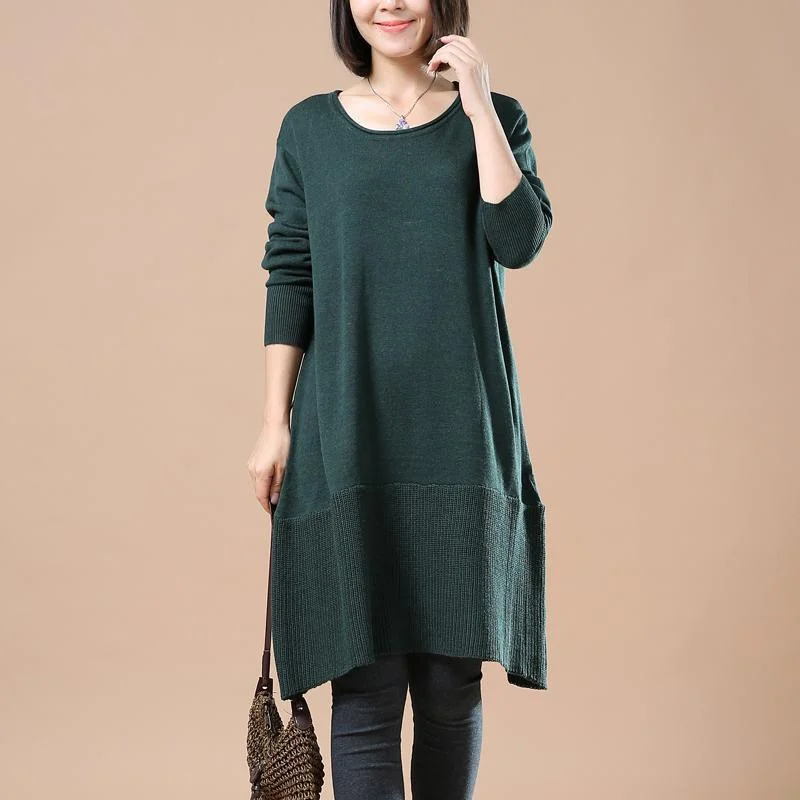 Winter Warm - Up Sale Solid blackish green sweaters knitted dresses