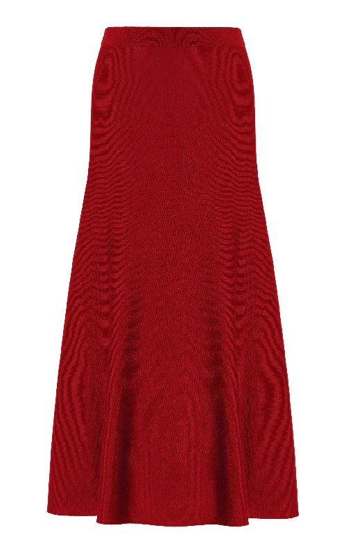 Cool Prices Freddie Knit Midi Skirt in Scarlet Red Merino Wool Cashmere