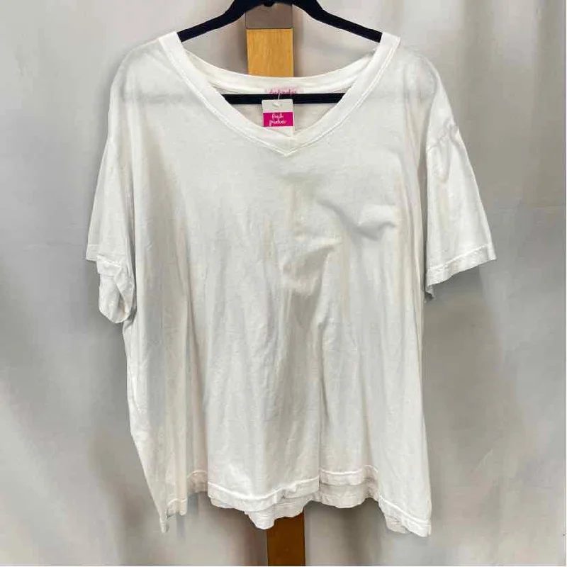 Romantic Flair Fresh Produce Women's Size 3X White Solid Short Sleeve Shirt