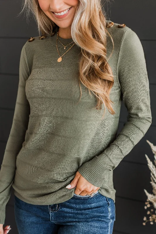 Mega Sales From The Heart Button Knit Sweater- Olive