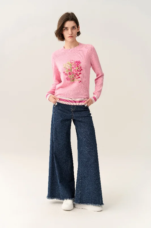 Limited Styles Floral-embroidery Knitted Pullover