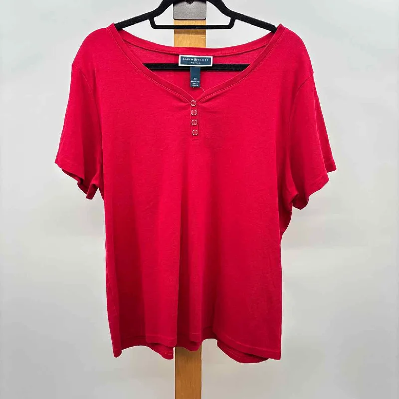 Summer Essentials Karen Scott Women's Size 2X Red Solid Short Sleeve Shirt