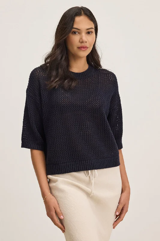 Score Big On Glamorous Red - Carpet Styles VIENNA COTTON CASHMERE MESH SWEATER