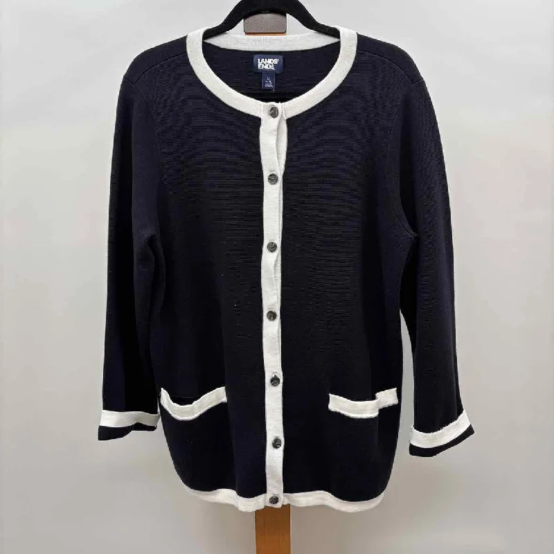 Daily Essentials Lands End Women's Size L Navy Solid Cardigan