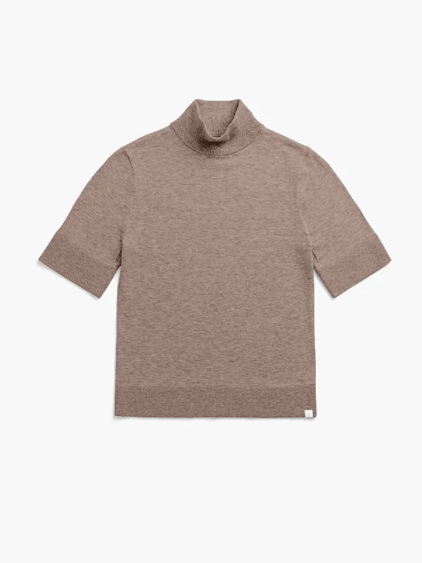 Beat The Heat In Tropical Styles Women's Atlas Air Short Sleeve Mockneck - Ash Brown