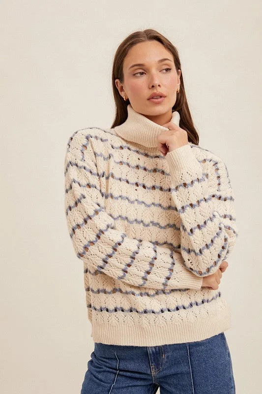 Chic Outfits Affordable Women's Garments Kia Open Knit Mock Neck Sweater