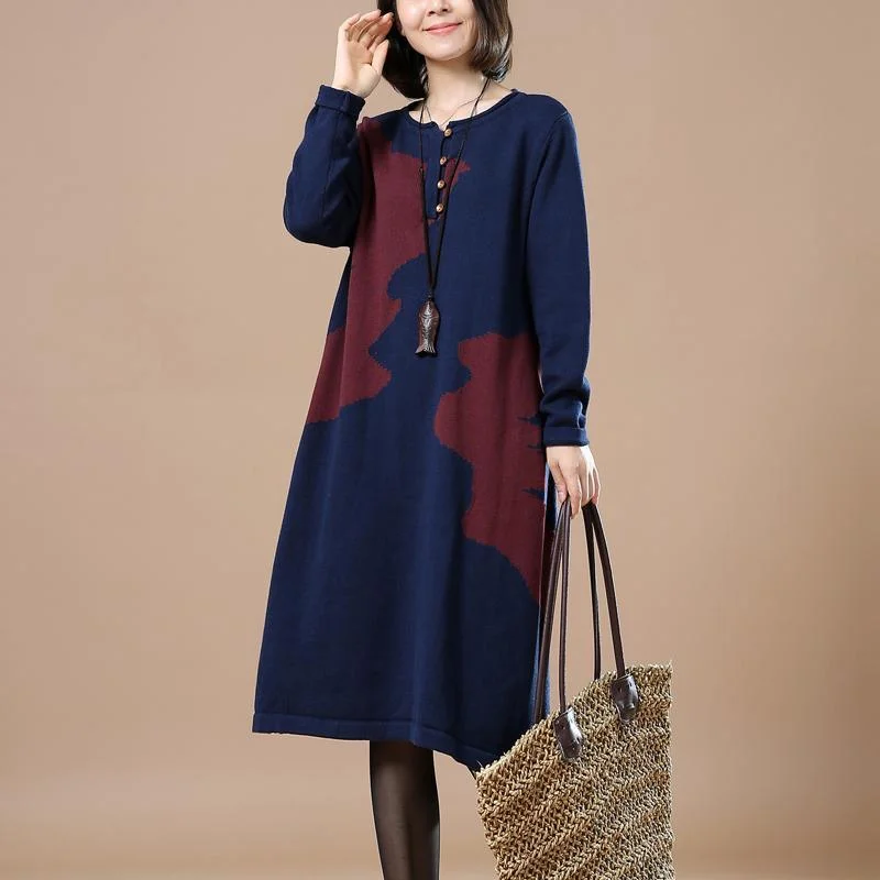 Vibrant Prints Navy plus size sweater dresses woman