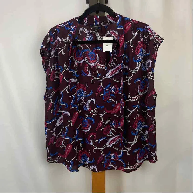 Everyday Glamour Ann Taylor Women's Size XL maroon Floral Short Sleeve Shirt