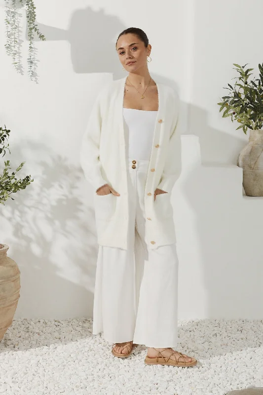 Effortless Style, Endless Impact Imogen Off White Longline Fluffy Knit Cardigan