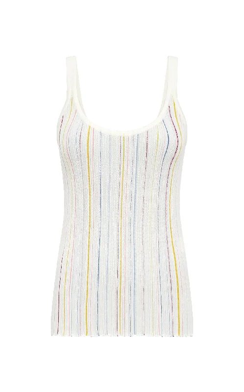 Fashion Forward Yara Pinstripe Knit Tank Top in Ivory Multi Merino Wool