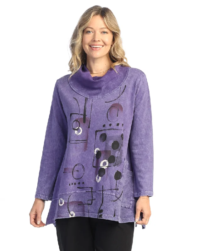 Polished Finish “Scribbles” Cowl-Neck Knit Tunic - M74-2025
