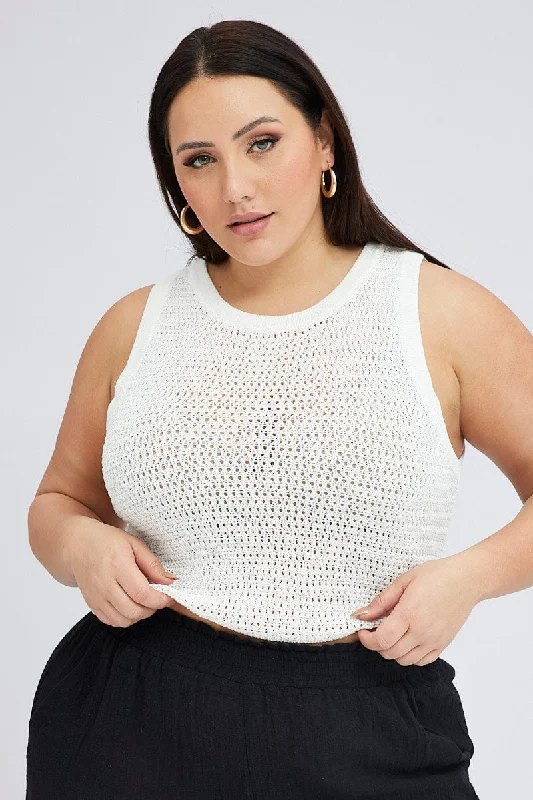 End Of Month Blowout White Crochet Knit Top