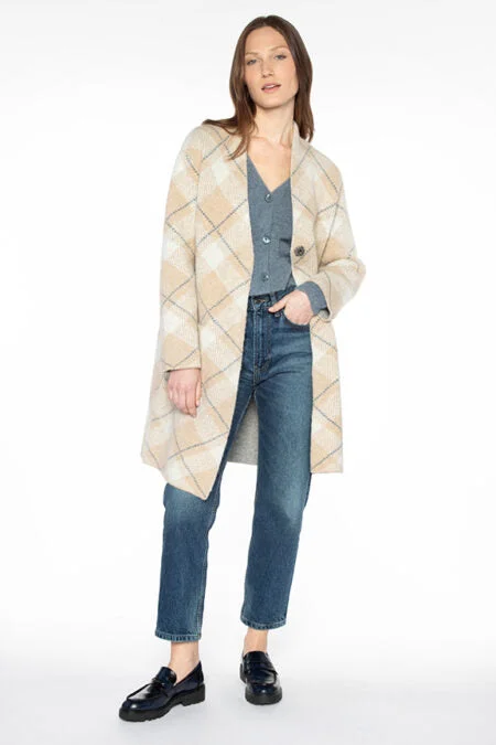 Elegant Simplicity Wardrobe Kinross Cashmere Bias Plaid Cardigan