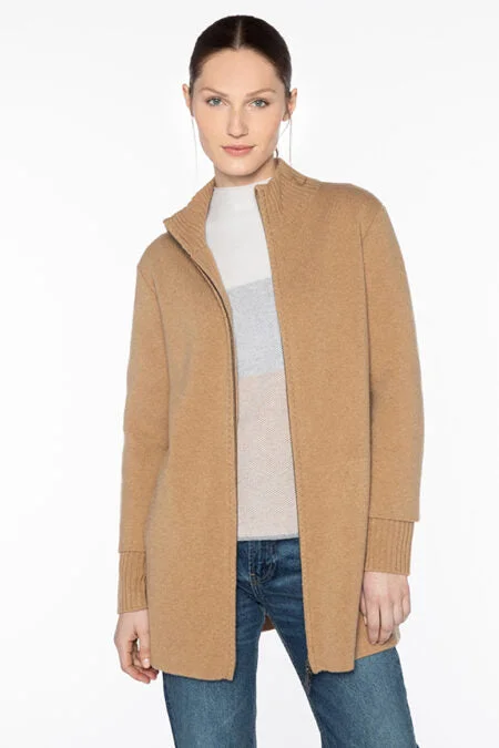 Limited Time Special Offer Kinross Cashmere Doubleknit Zip Mock Cardigan